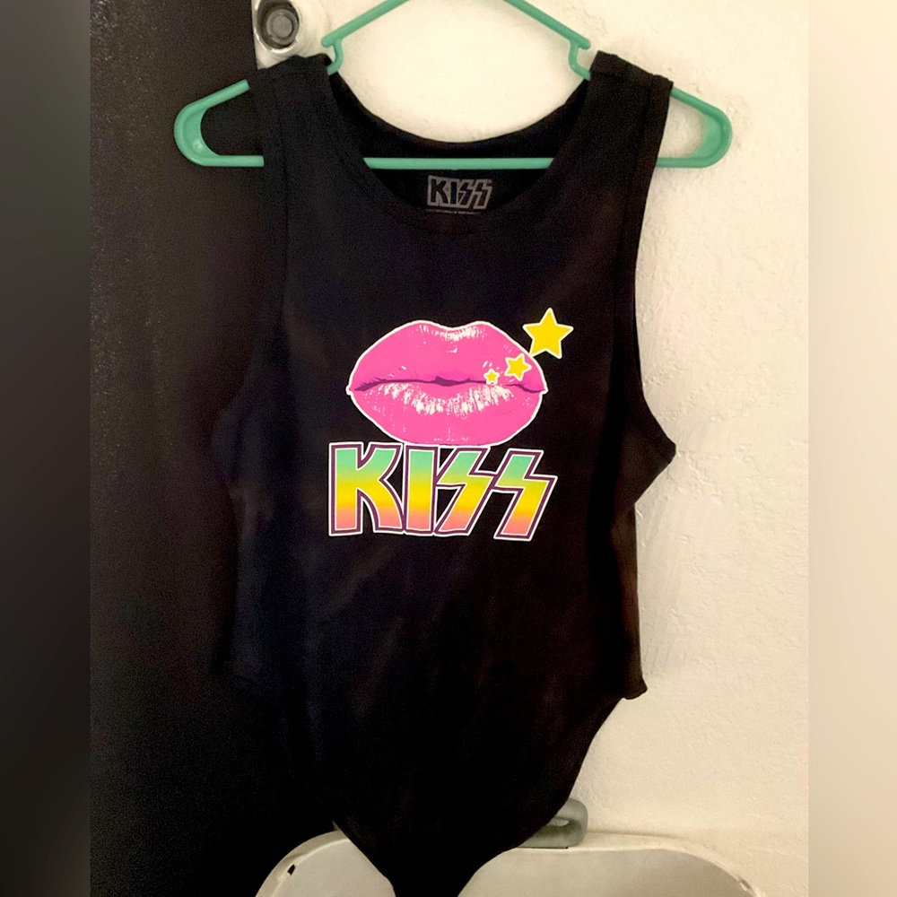 Kiss lips form fitting bodysuit tie dyed slightly